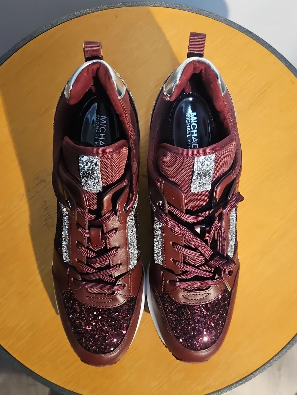 MICHAEL Michael Kors Merlot and Silver Glitter Wedge Sneakers